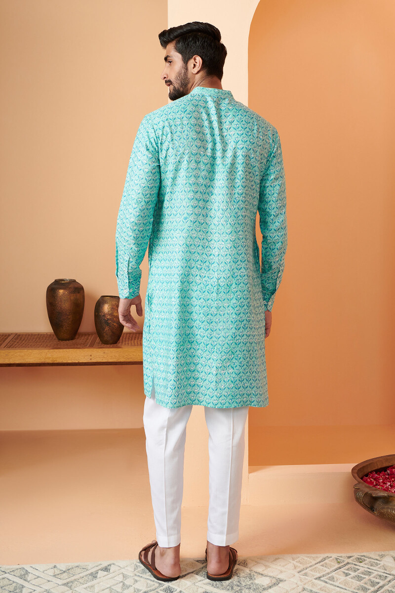 Blue Hand Block Printed Modal Kurta