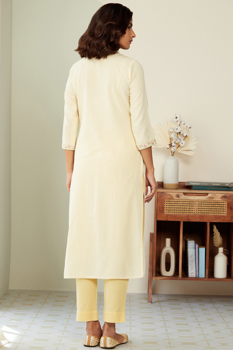 Yellow Handcrafted Straight Cotton Flax Kurta