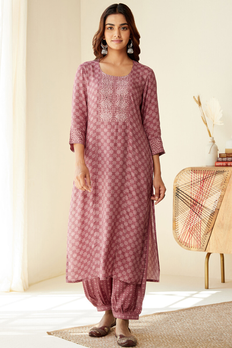 Pink Printed Straight Viscose Kurta