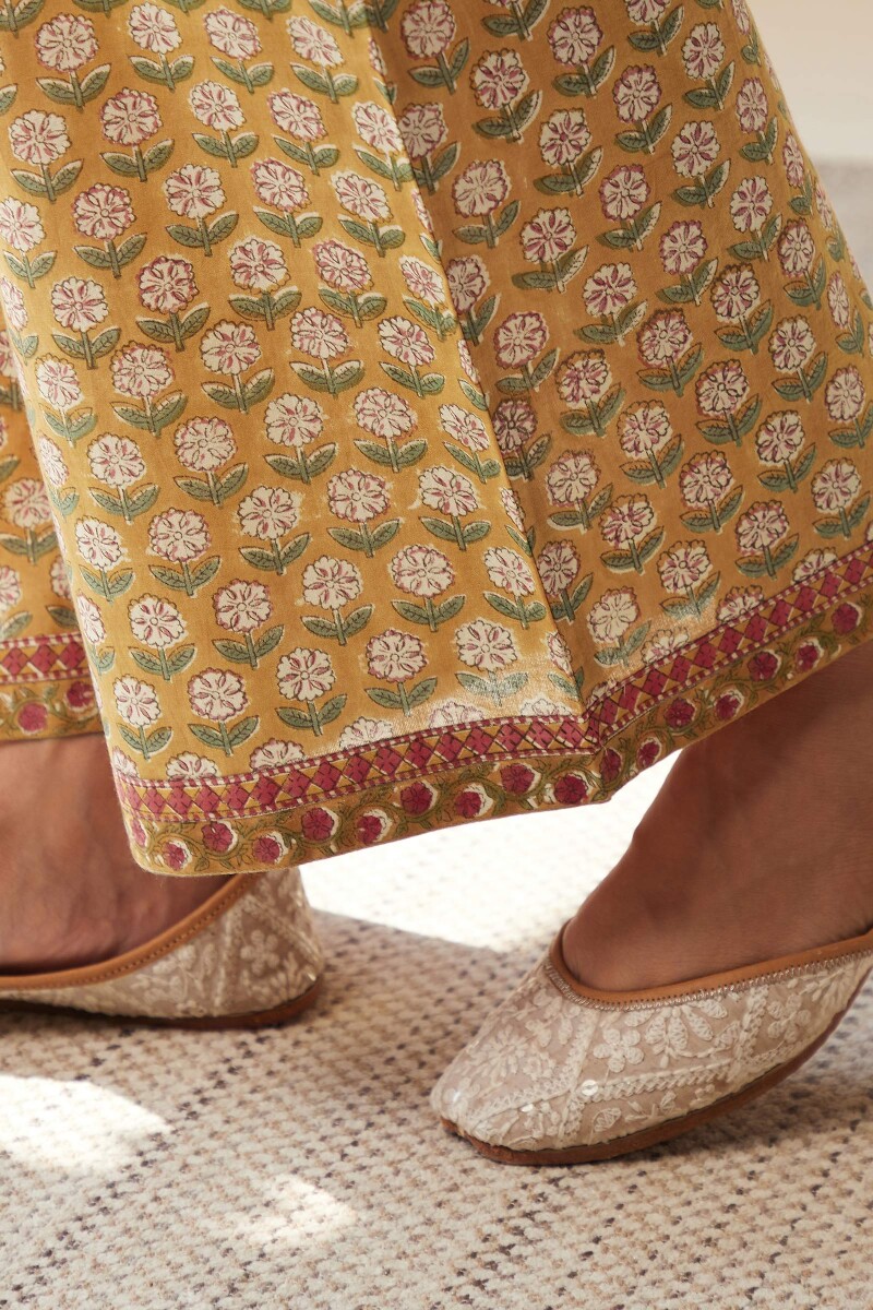 Yellow Hand Block-Printed Cotton Farsi