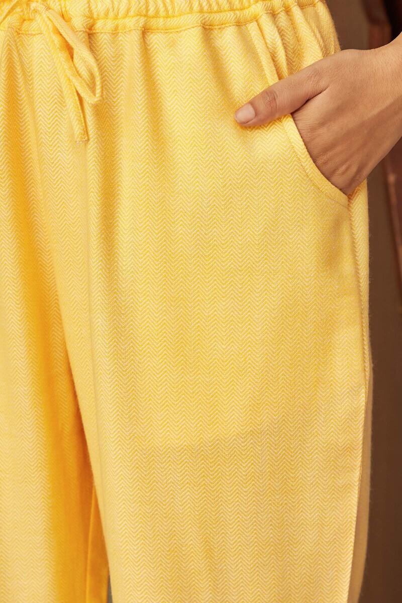 Yellow Handcrafted Faux Wool Narrow Pants