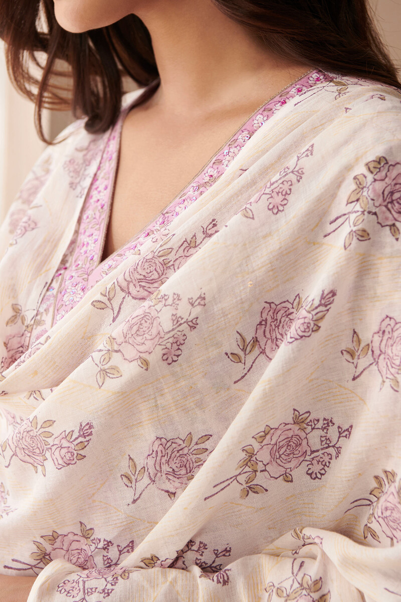 Yellow Hand Block Printed Cotton Mul Dupatta