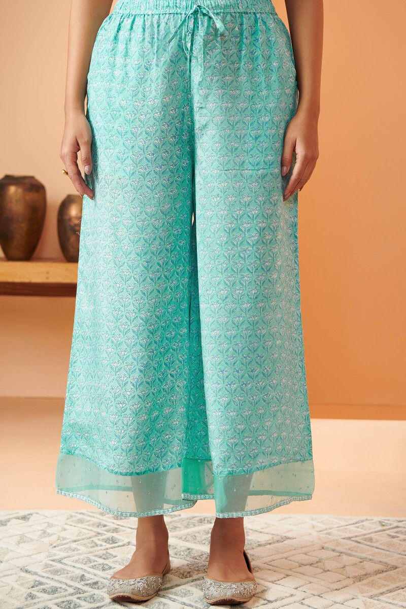 Blue Hand Block Printed Modal Palazzos