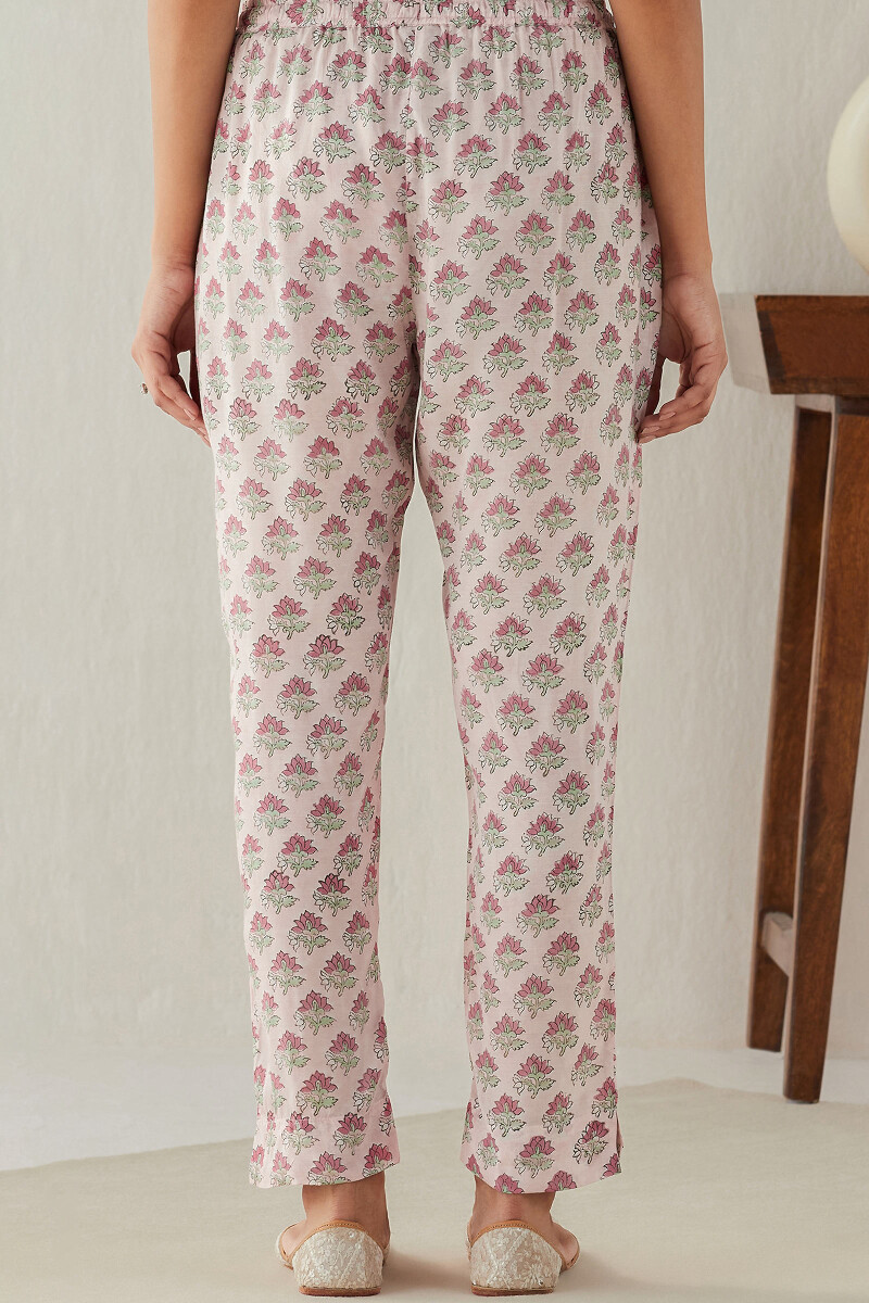 Pink Hand Block Printed Modal Narrow Pants