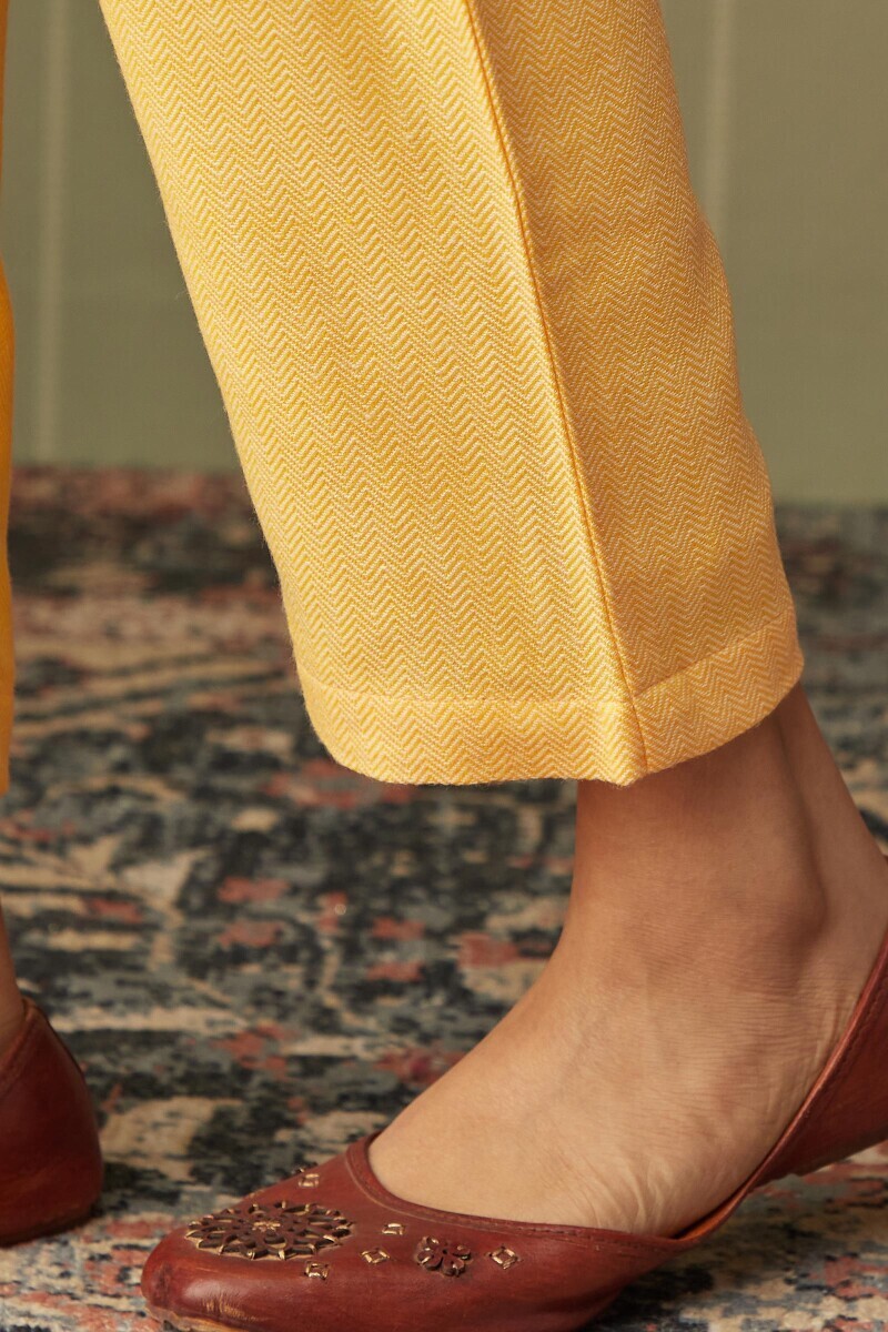 Yellow Handcrafted Faux Wool Narrow Pants