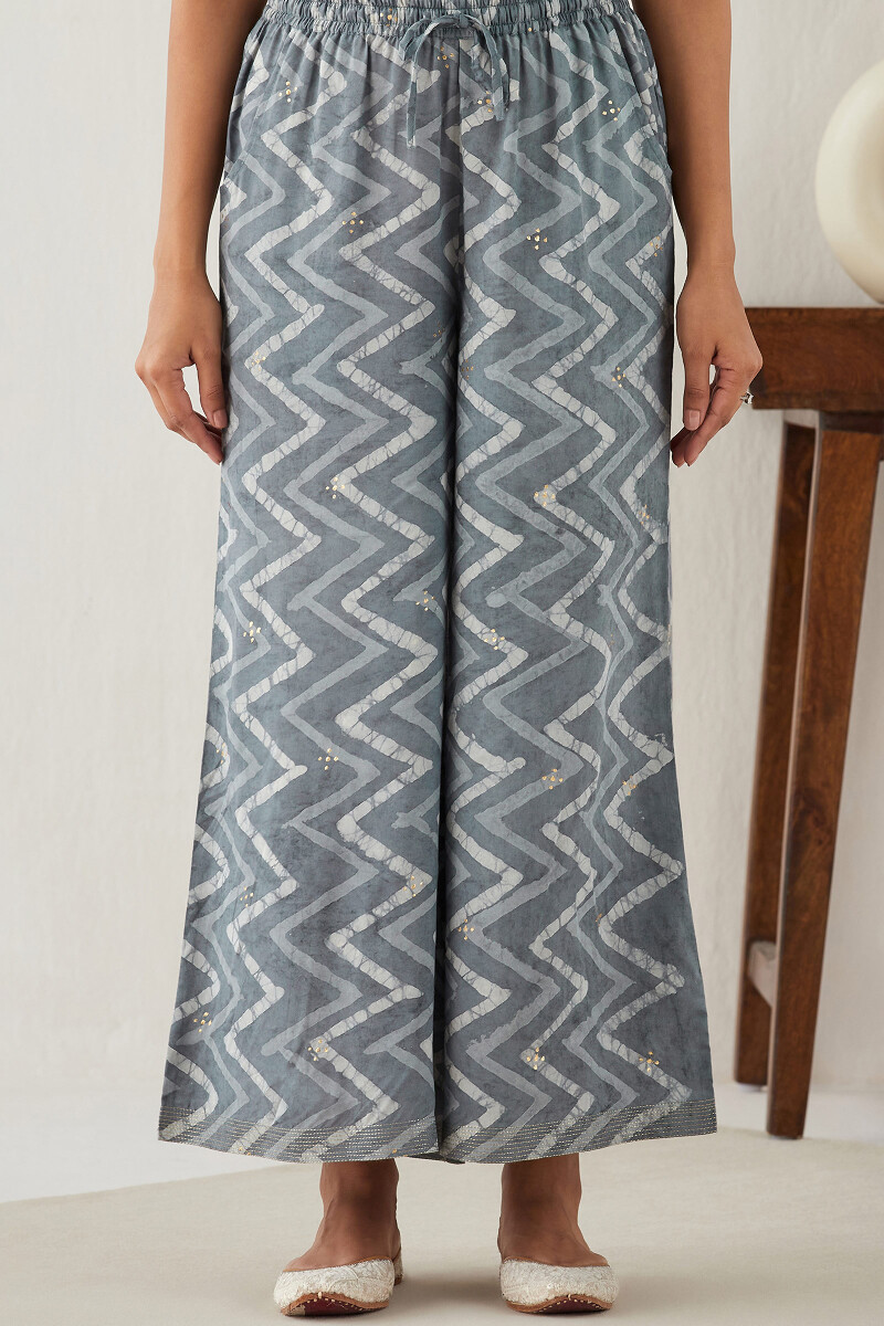 Grey Hand Block Printed Modal Palazzos