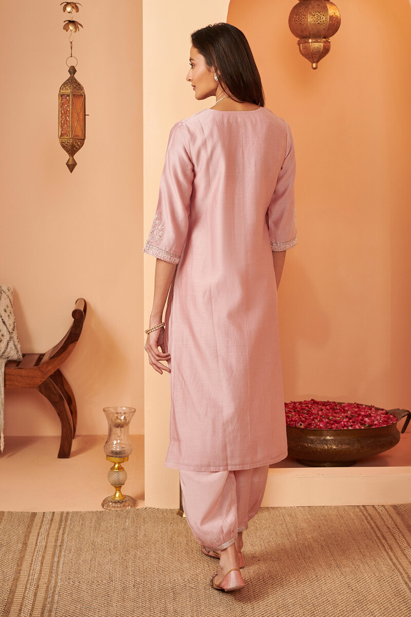 Pink Handcrafted Straight Chanderi Kurta