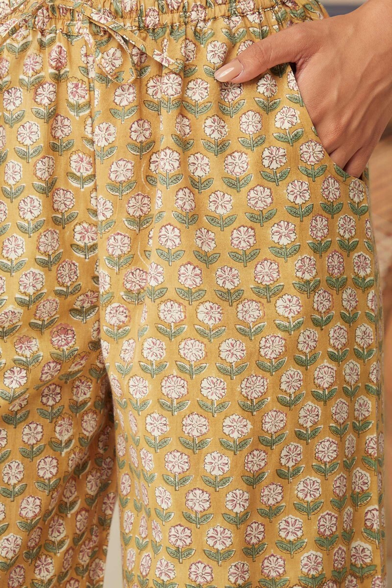 Yellow Hand Block-Printed Cotton Farsi