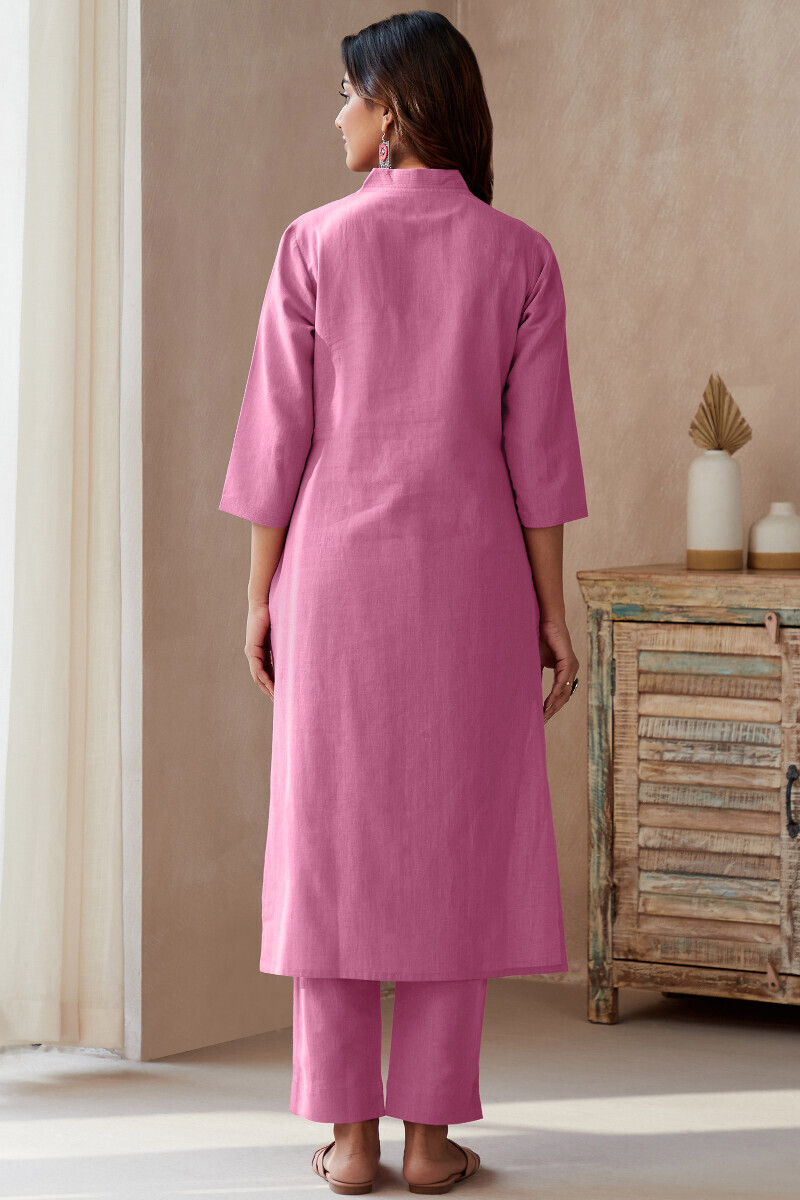 Flamingo Pink Handcrafted Straight Cotton Flax Kurta