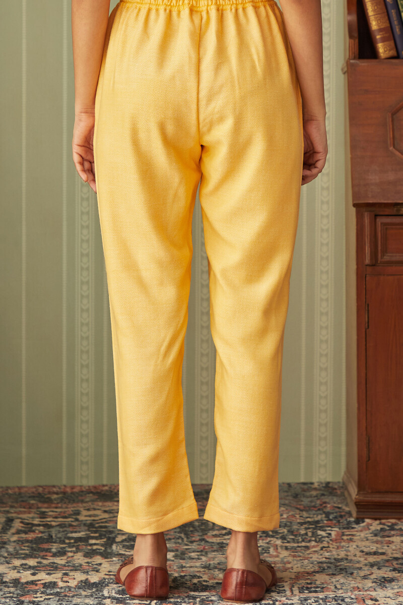 Yellow Handcrafted Faux Wool Narrow Pants