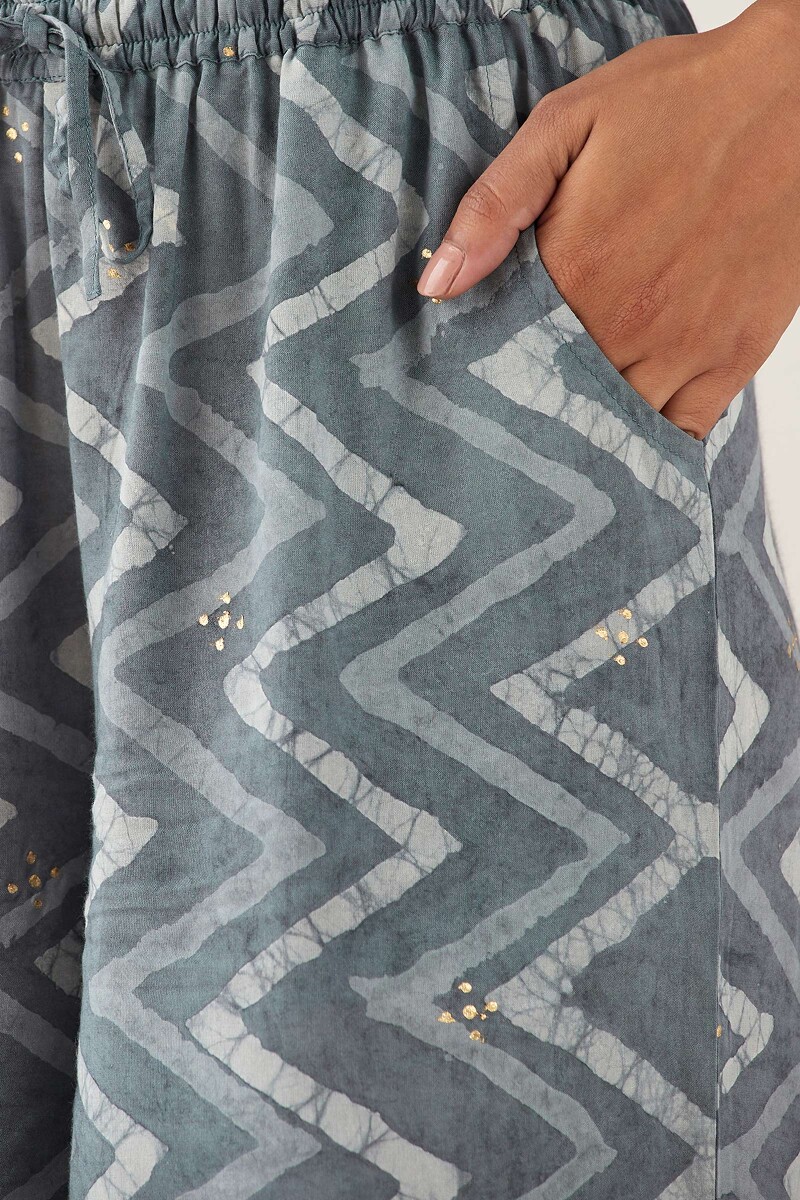 Grey Hand Block Printed Modal Palazzos