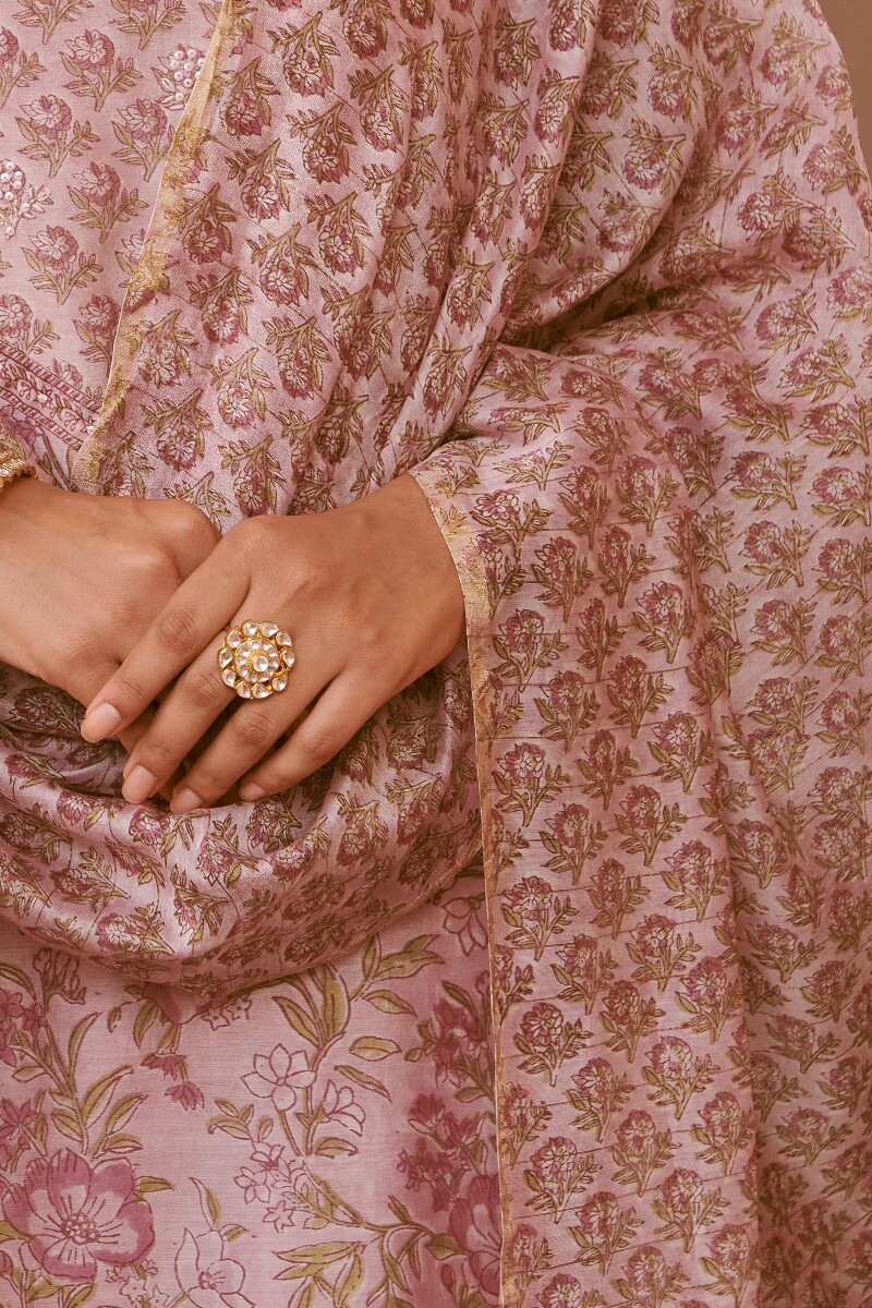 Light Pink Hand Block-Printed Chanderi Dupatta