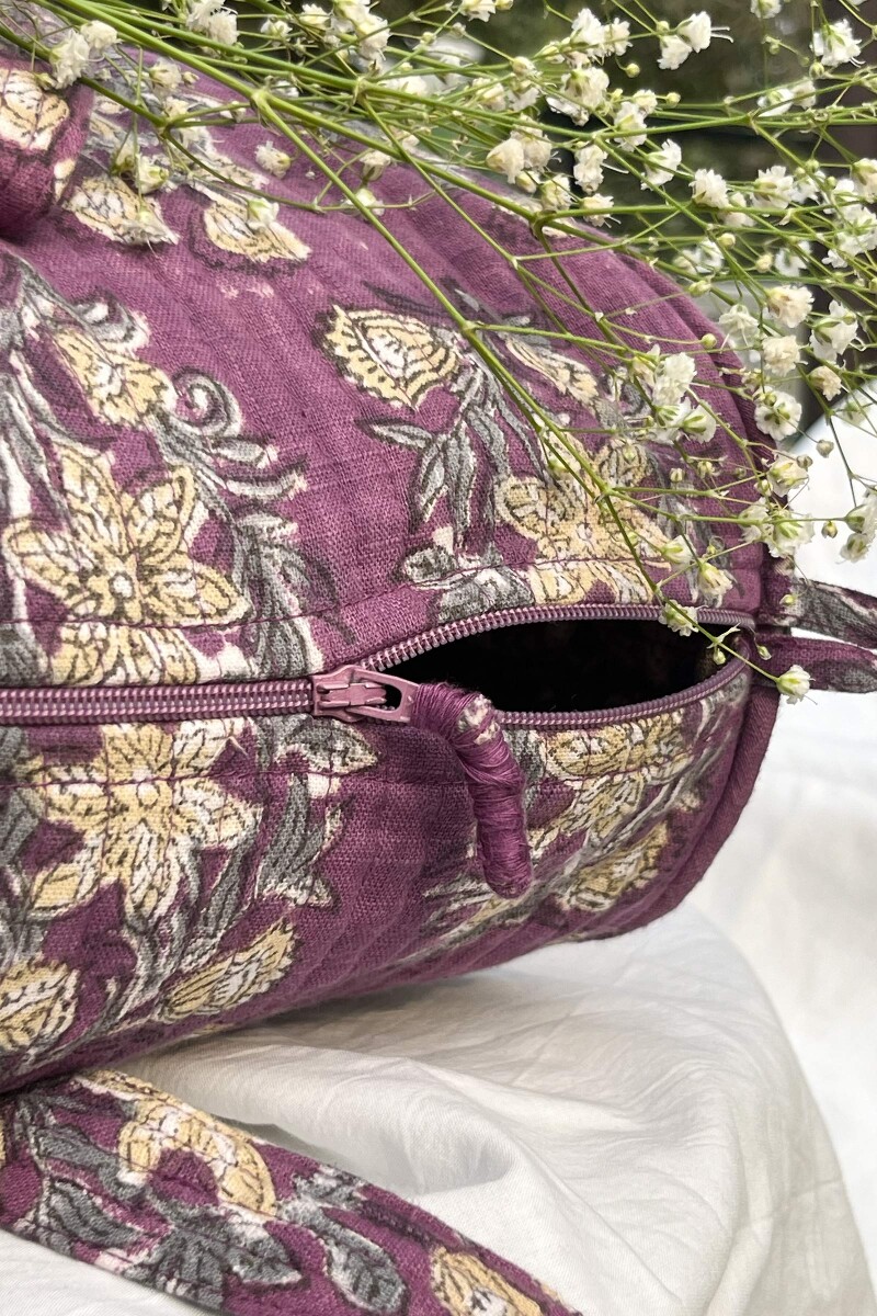 Purple Hand Block-Printed Cotton Slub Duffel Bag