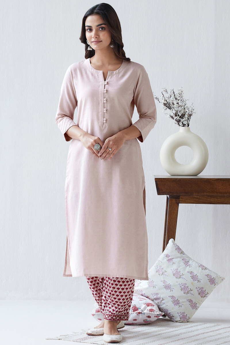 Pink Handcrafted Straight Handloom Kurta