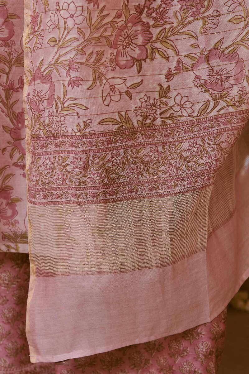 Light Pink Hand Block-Printed Chanderi Dupatta