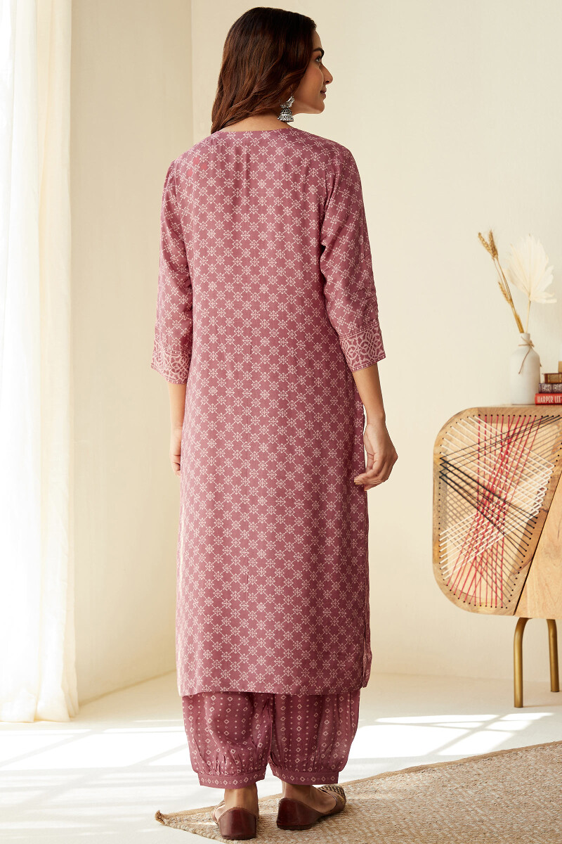 Pink Printed Straight Viscose Kurta