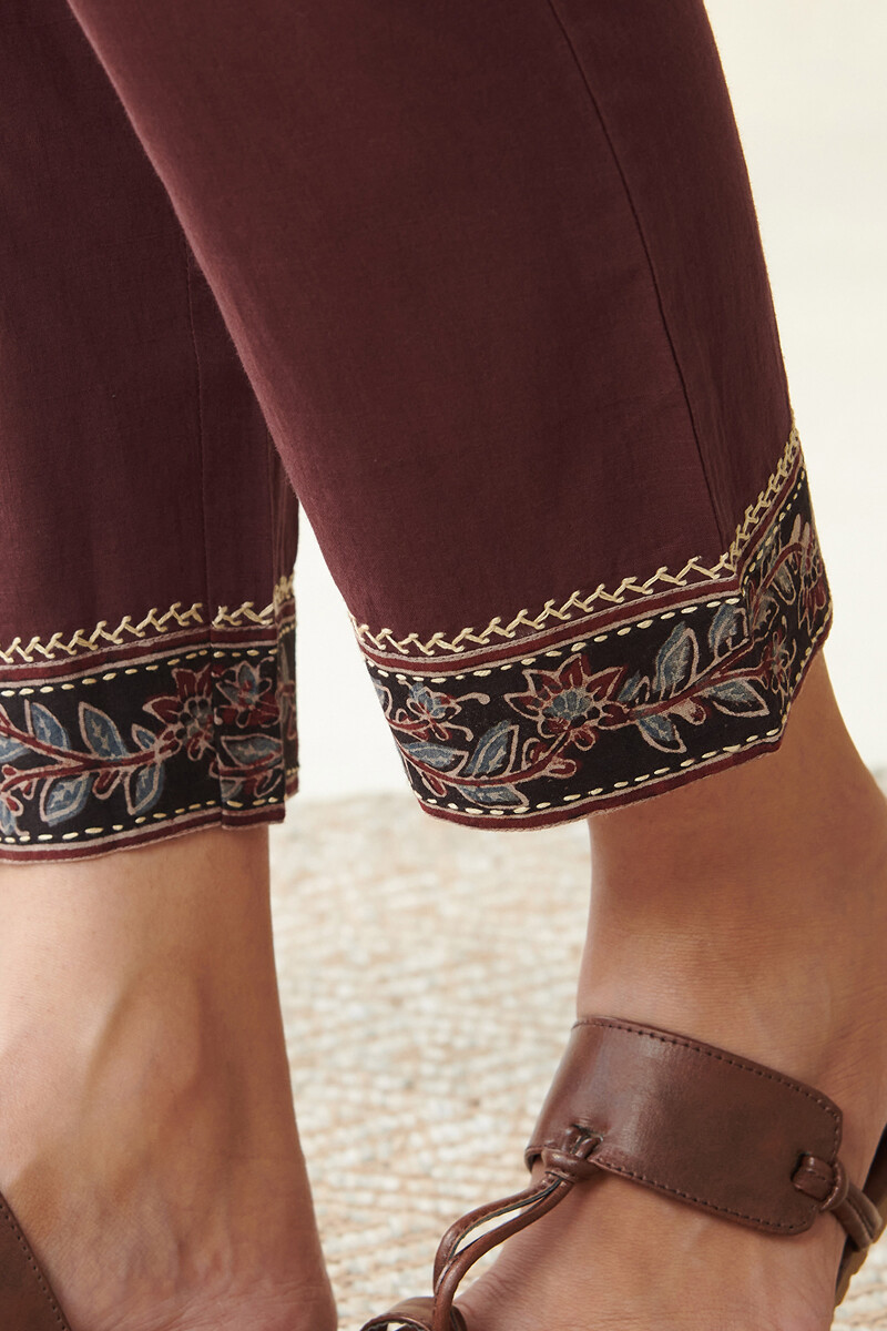 Ajrak Hand Block Printed Cotton Slub Narrow Pants