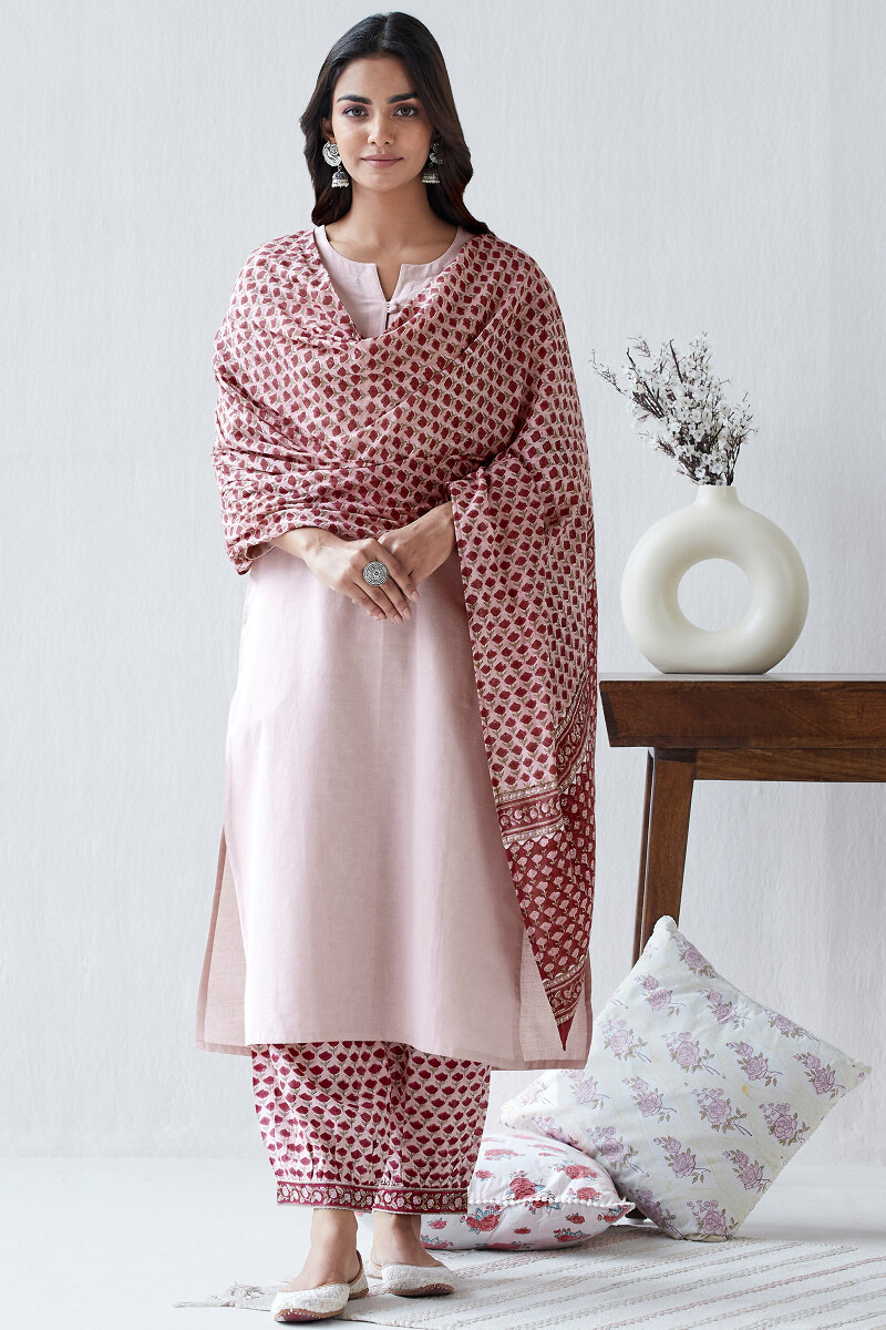 Pink Handcrafted Straight Handloom Kurta