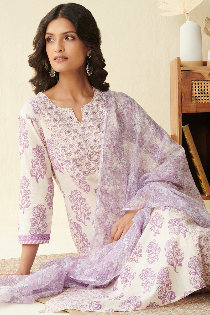 Purple Hand Block Printed Kota Dupatta