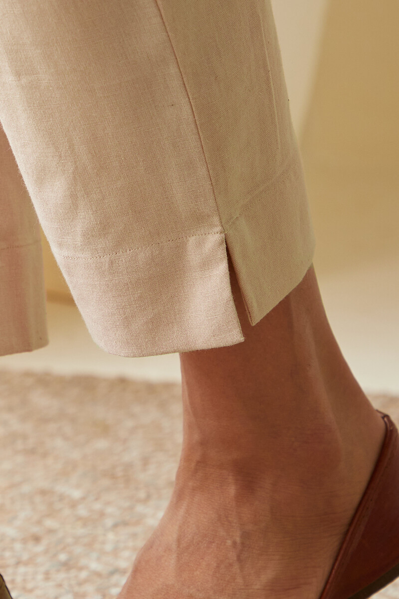 Peach Handcrafted Cotton Flax Narrow Pants