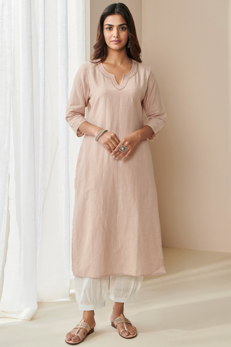 Peach Handcrafted Straight Handloom Kurta