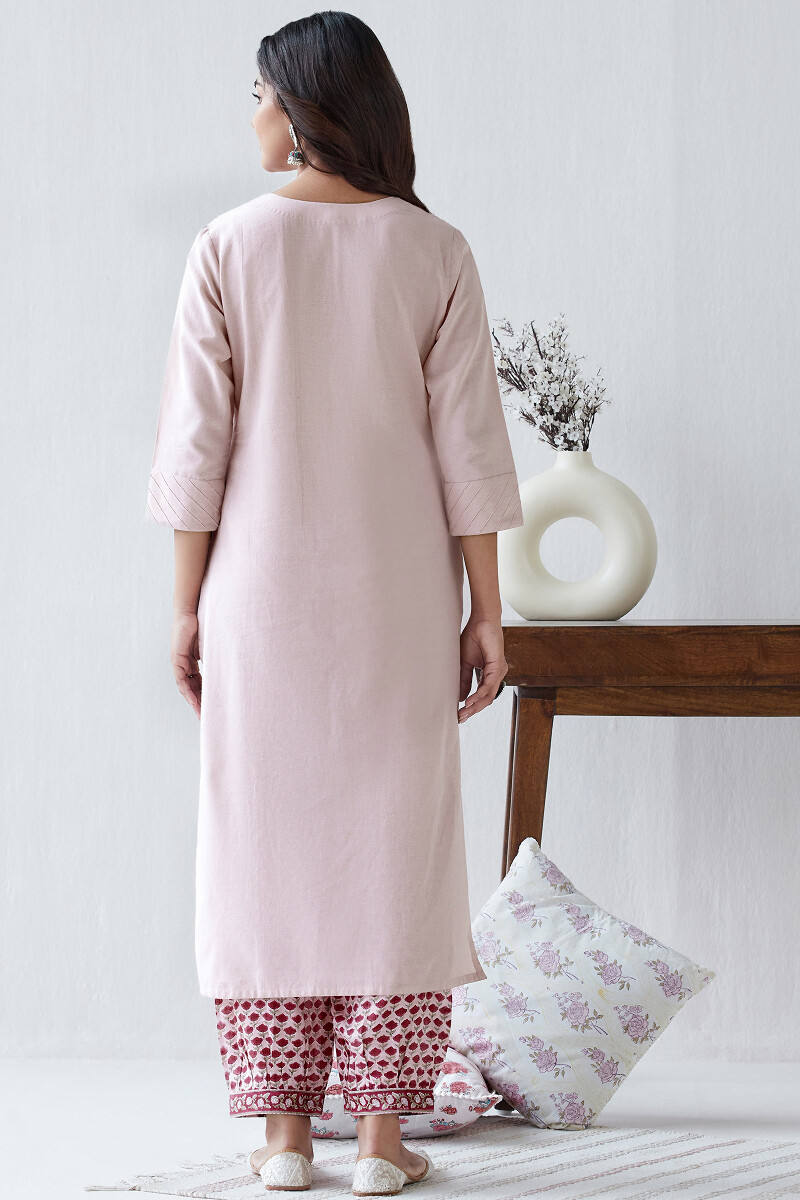 Pink Handcrafted Straight Handloom Kurta