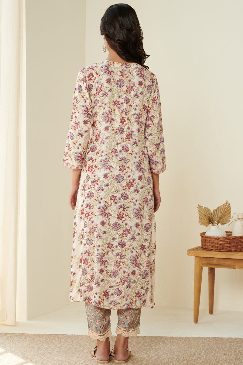 Beige Hand Block Printed Straight Modal Kurta