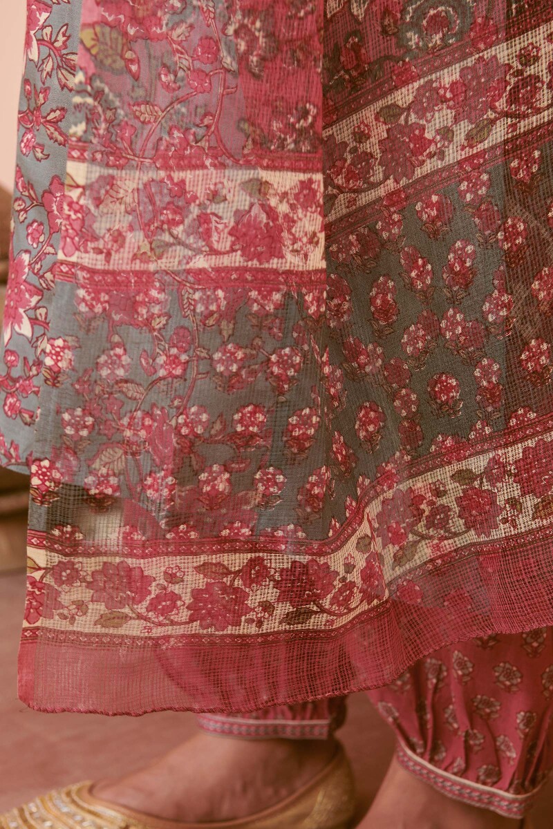 Pink Hand Printed Kota Dupatta