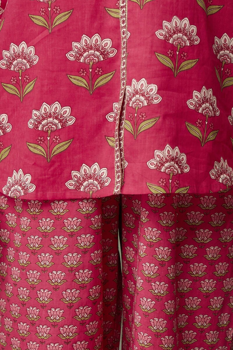 Pink Hand Printed Cotton Loungewear Set
