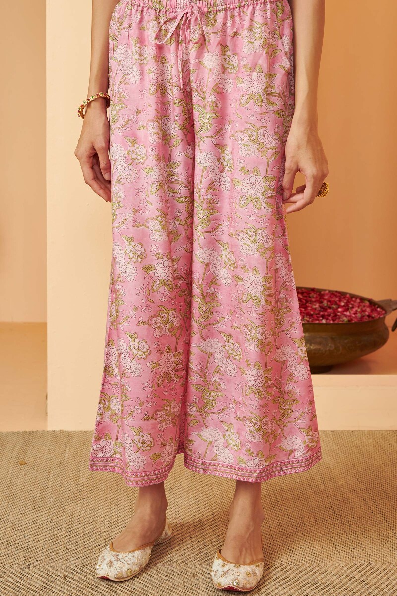 Pink Hand Block Printed Modal Palazzos