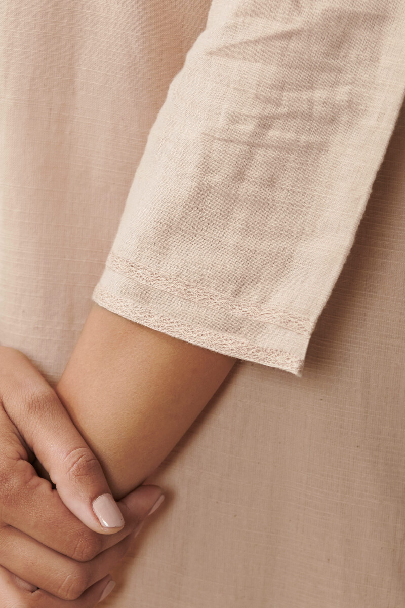 Peach Handcrafted Straight Handloom Kurta