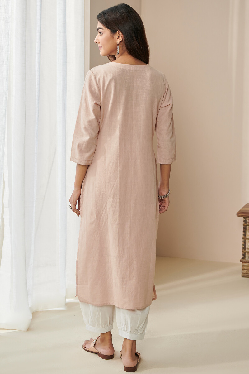 Peach Handcrafted Straight Handloom Kurta