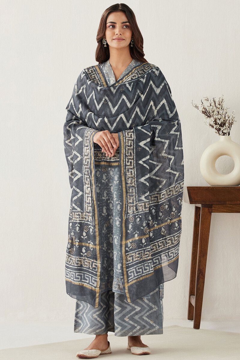 Grey Hand Block Printed Modal Palazzos