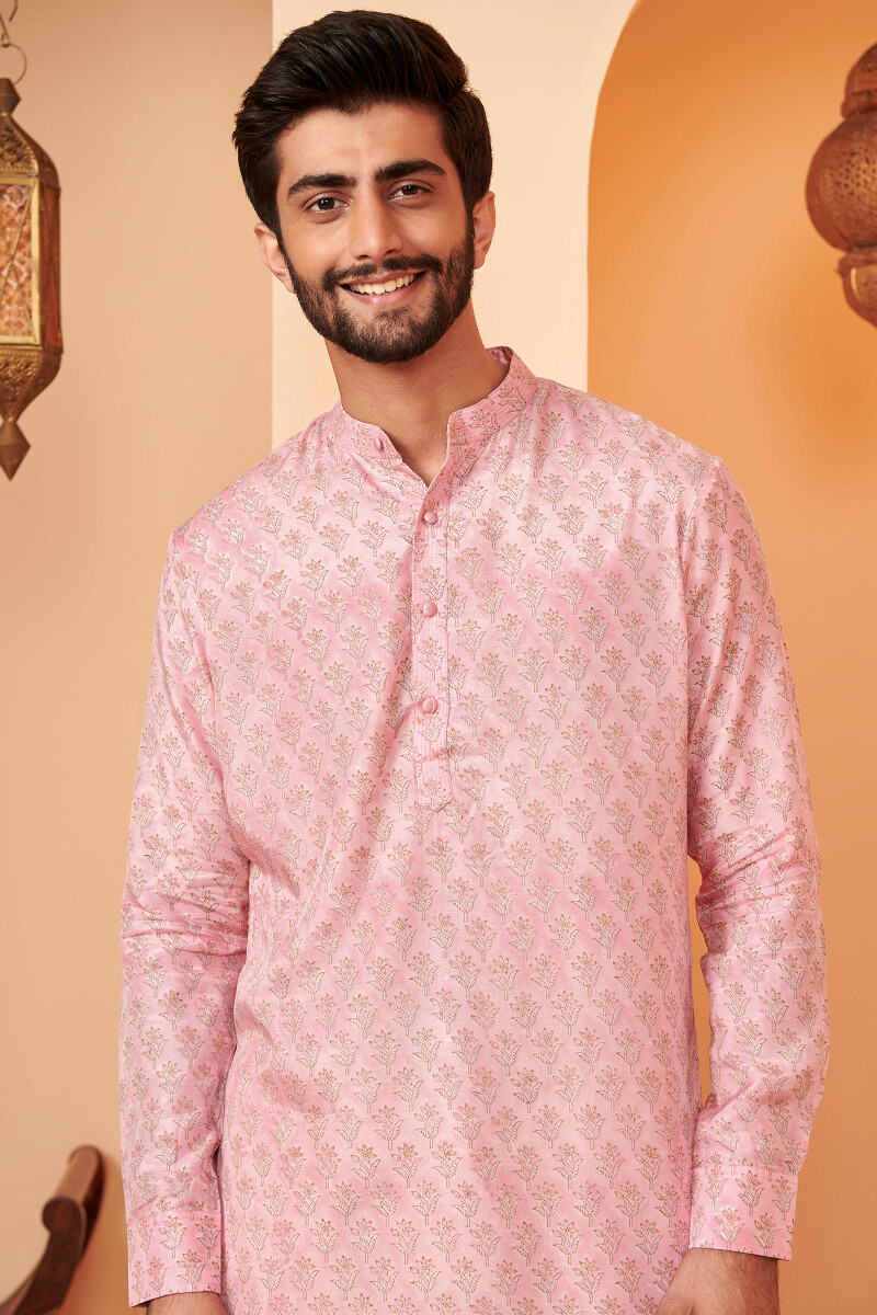 Pink Hand Block Printed Modal Kurta