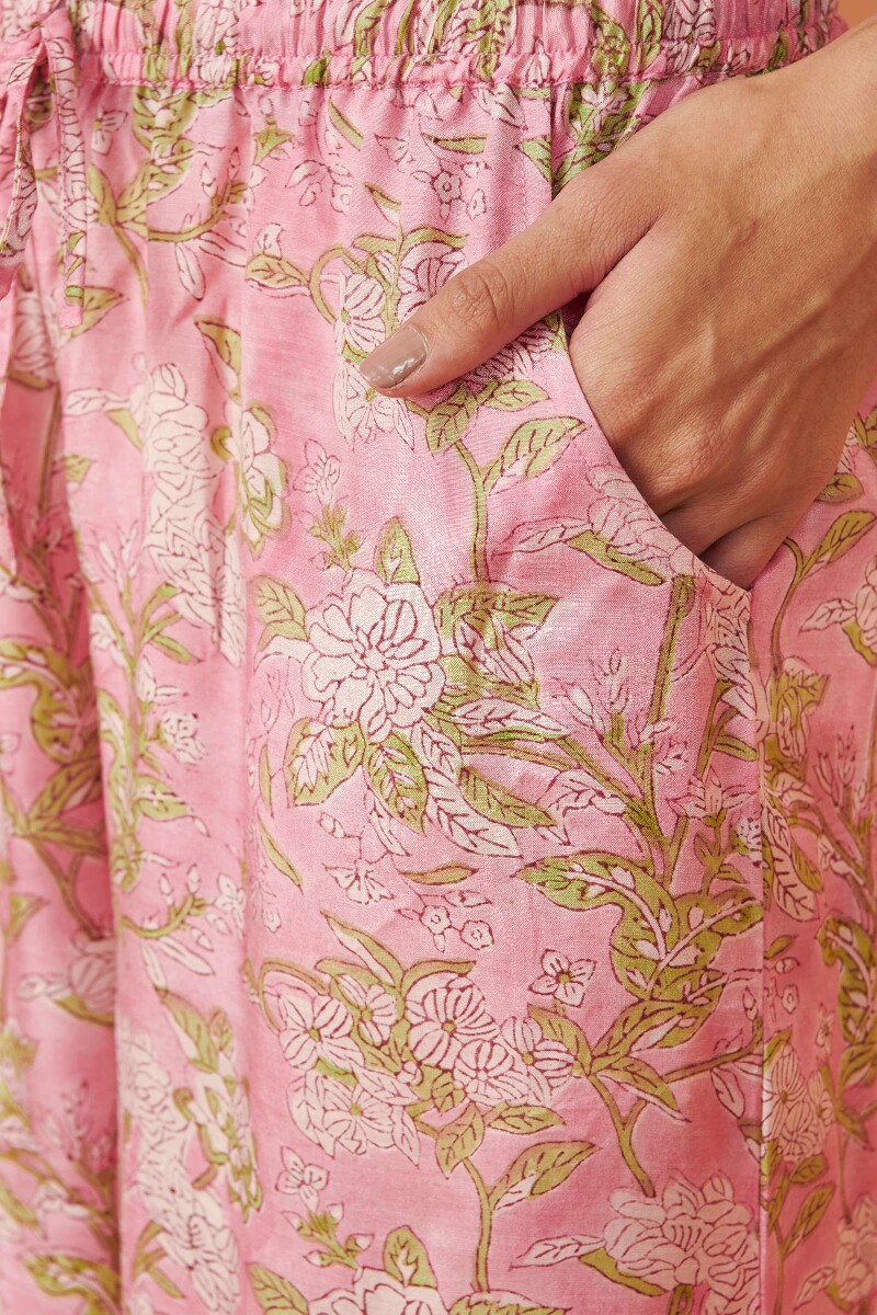 Pink Hand Block Printed Modal Palazzos