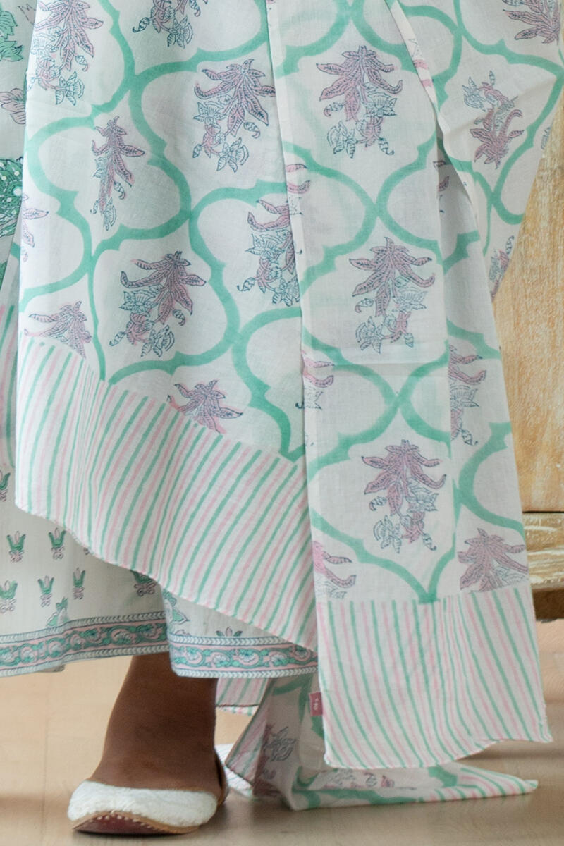 White Block Printed Cotton Dupatta