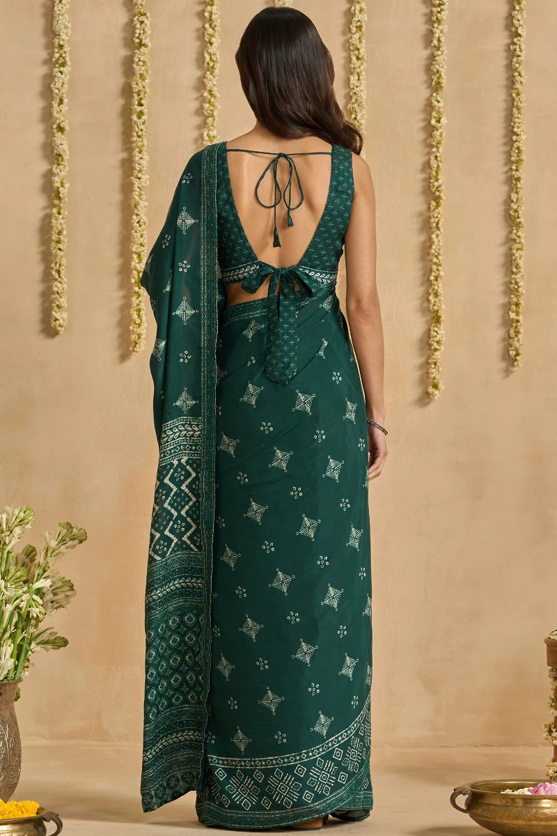 Green Printed Viscose Saree