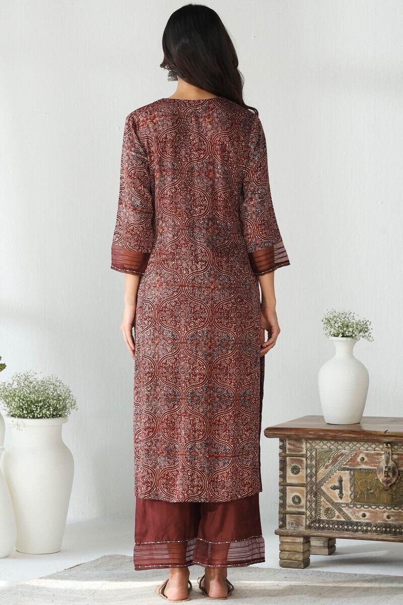 Ajrakh Hand Block-Printed Straight Modal Kurta