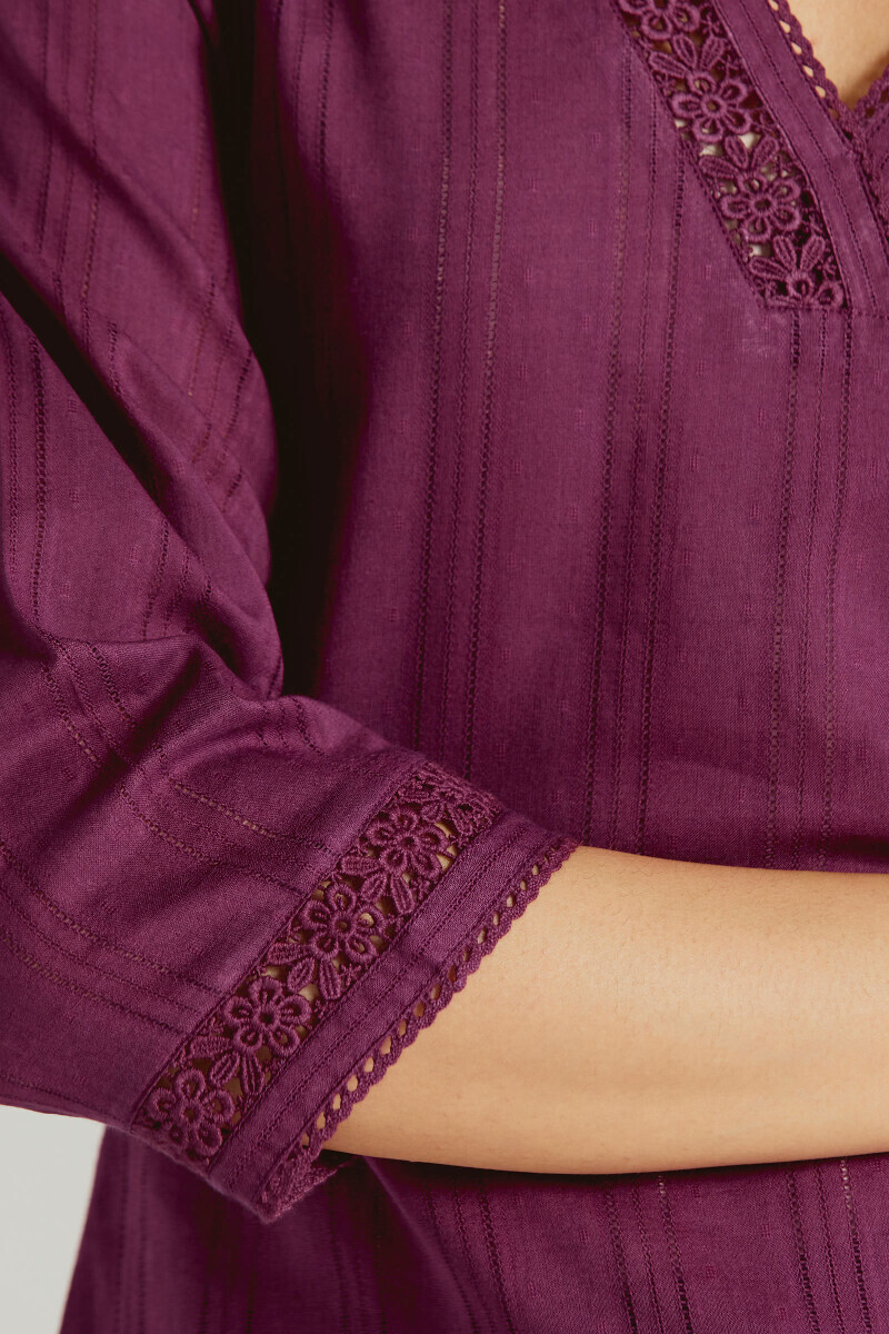 Purple Handcrafted Straight Cotton Dobby Kurta