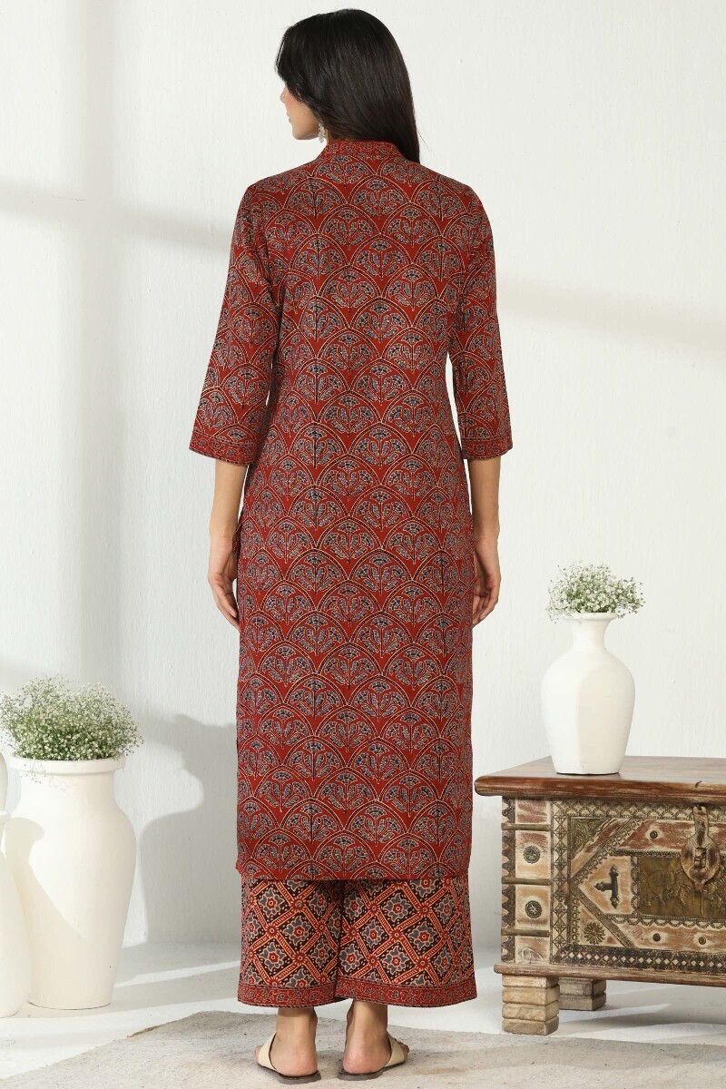 Ajrakh Hand Block-Printed Straight Cotton Kurta