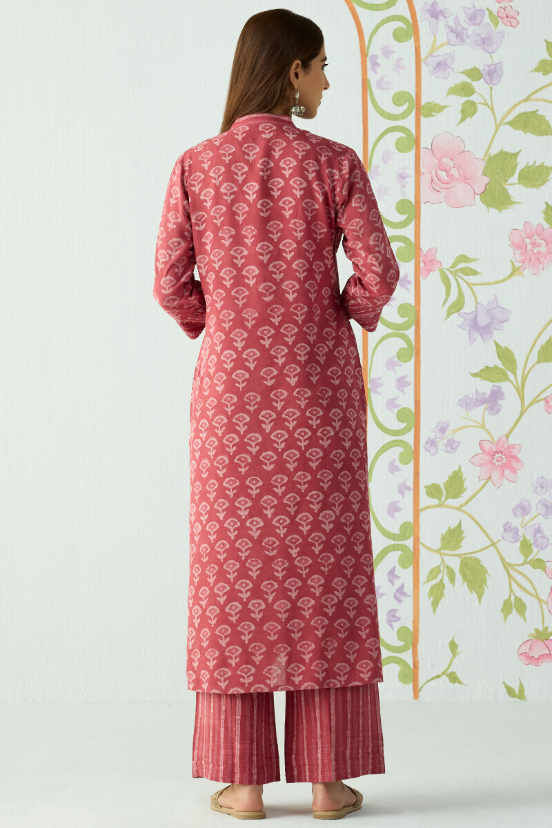 Pink Hand Block Printed Straight Modal Kurta