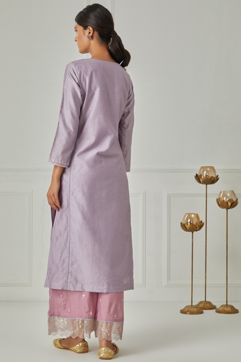 Purple Handcrafted Straight Chanderi Kurta