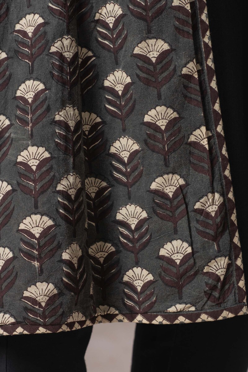 Black Block Printed Handloom Reversible Jacket
