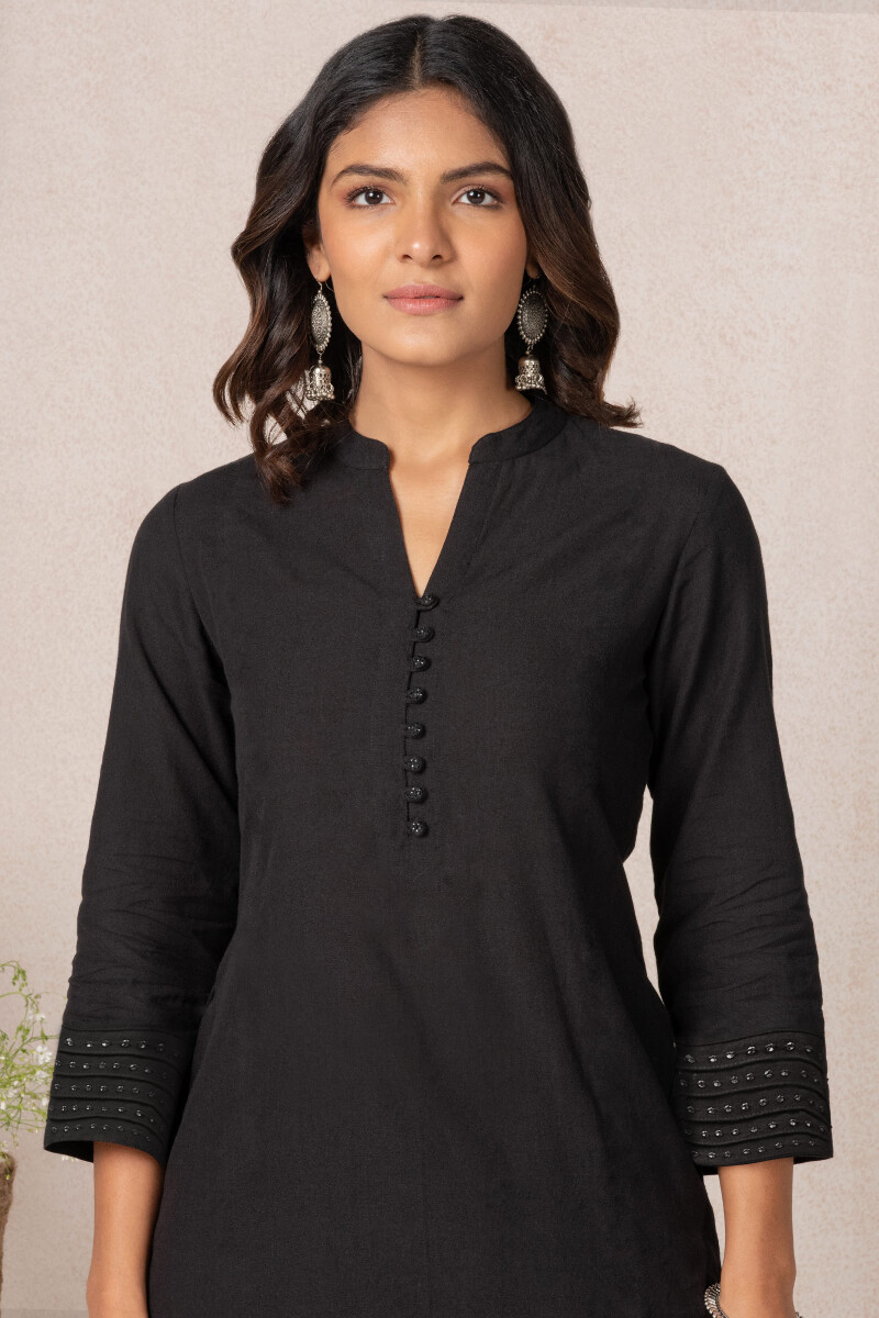 Black Handcrafted Straight Handloom Kurta