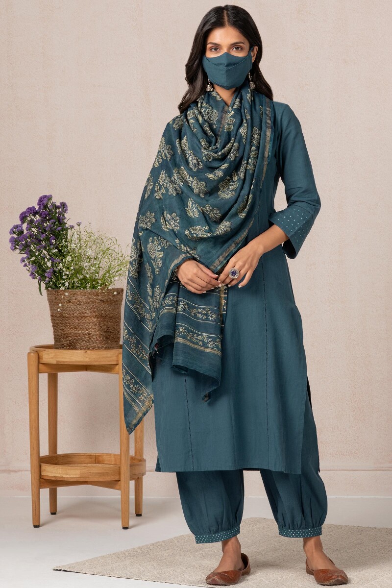 Blue Handcrafted Straight Cotton Kurta