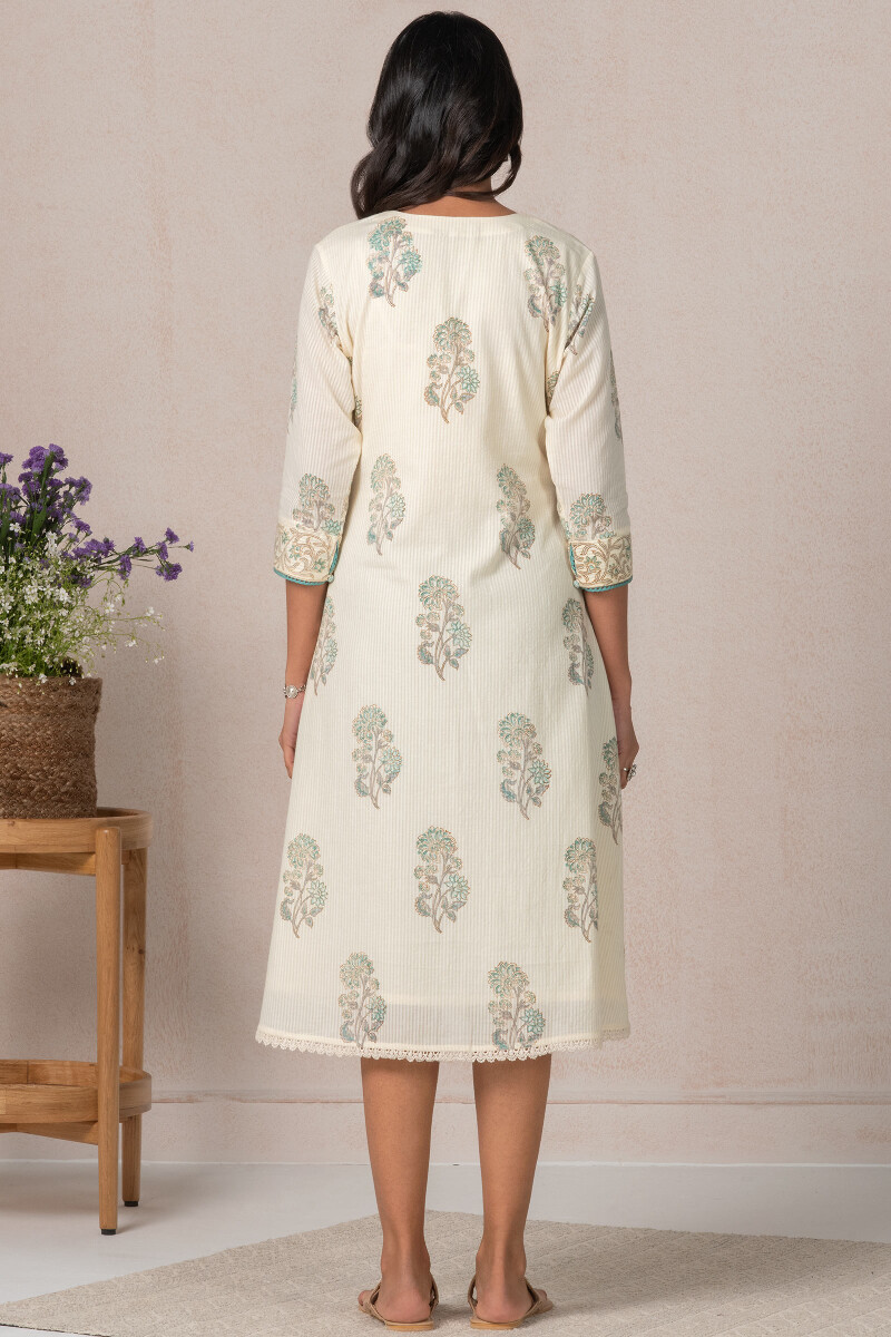 Off-White Block Printed Cotton Dress