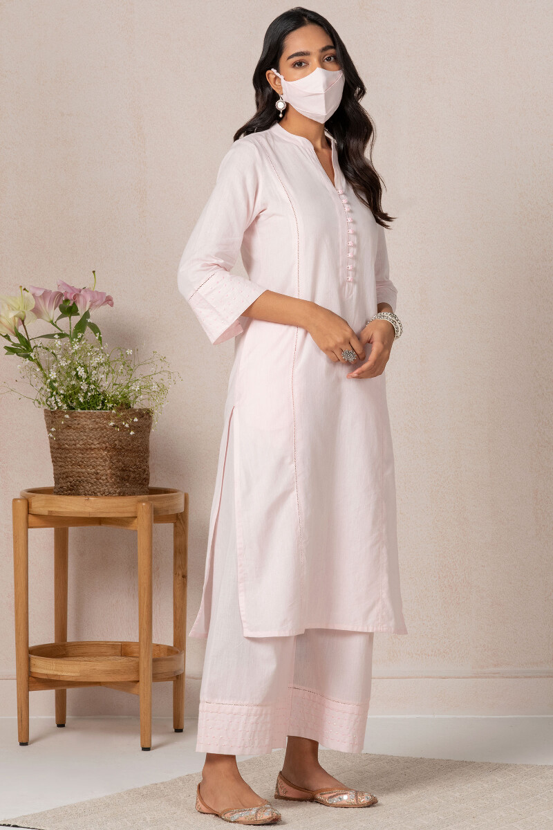 Pink Handcrafted Straight Cotton Kurta