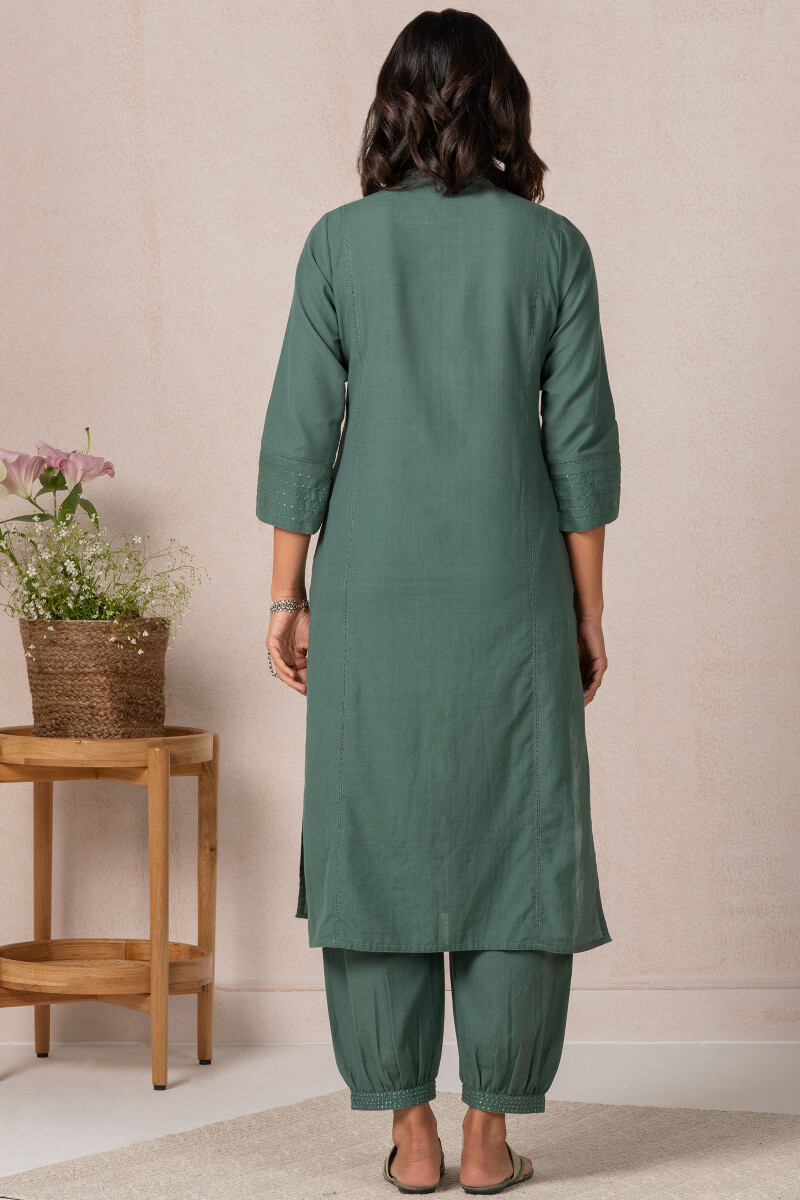 Green Handcrafted Straight Cotton Kurta