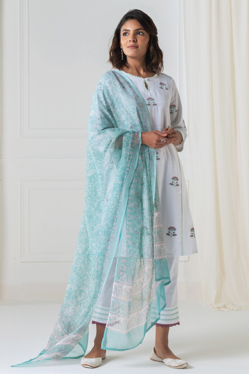 White Handcrafted A-Line Cotton Kurta