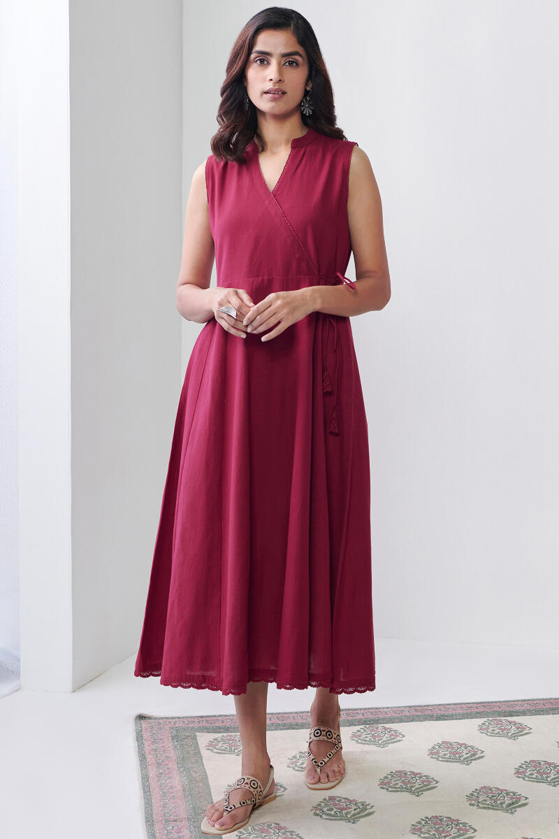 Buy Maroon Handcrafted Cotton Dress for Women FGDR22 16 Farida Gupta